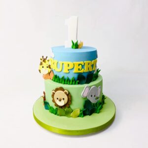 Animal themed 1st birthday cake