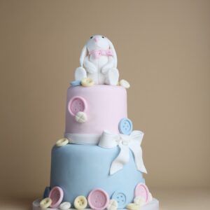 Rabbit and button baby shower cake