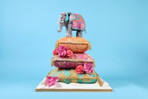 Indian elephant cushion henna wedding cake