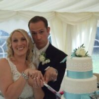 Cutting the cake at a wedding