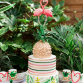 Tropical party cake with pineapple top