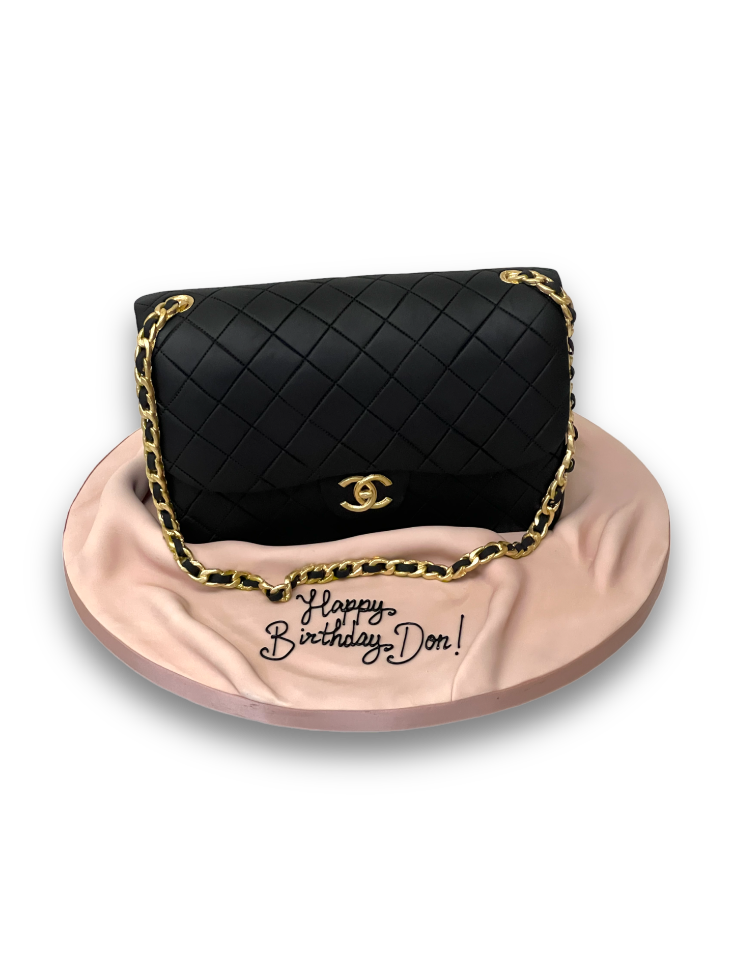 3D Louis Vuitton handbag shaped cake in Chanel pink fondan…