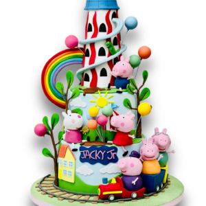 Online eggless Peppa Pig theme birthday cakes Bangalore mirasin