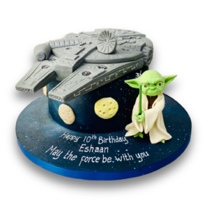 Star Wars cake Yoda and Millennium Falcon cake
