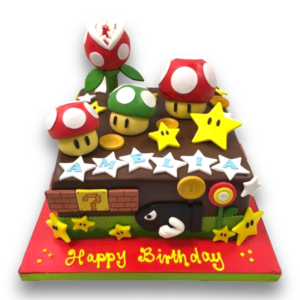 Super Mario themed birthday cake