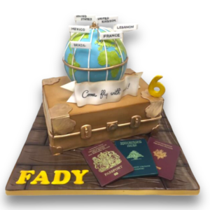 Globe and suitcase cake
