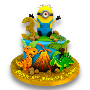 Minion and dinosaurs cake