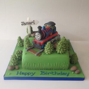 Thomas on a number 2 cake