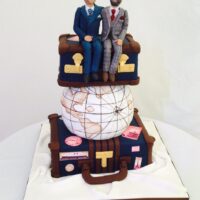 Travel themed wedding cake