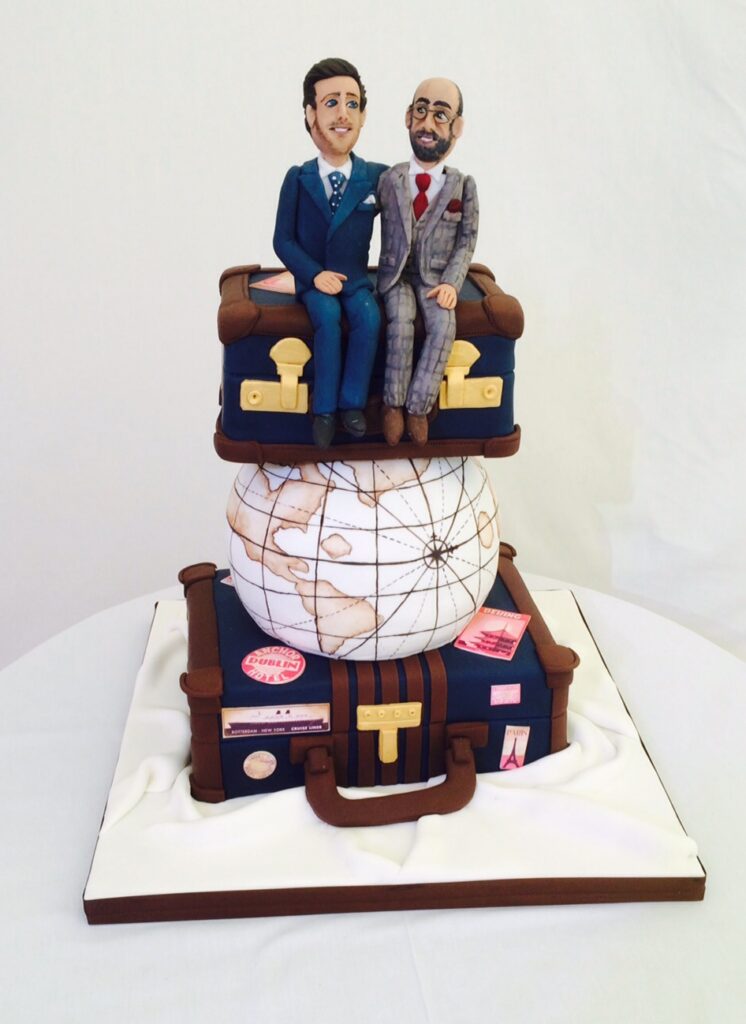 Travel themed wedding cake