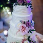 Five Tier Buttercream Wedding Cake with Pink Flowers