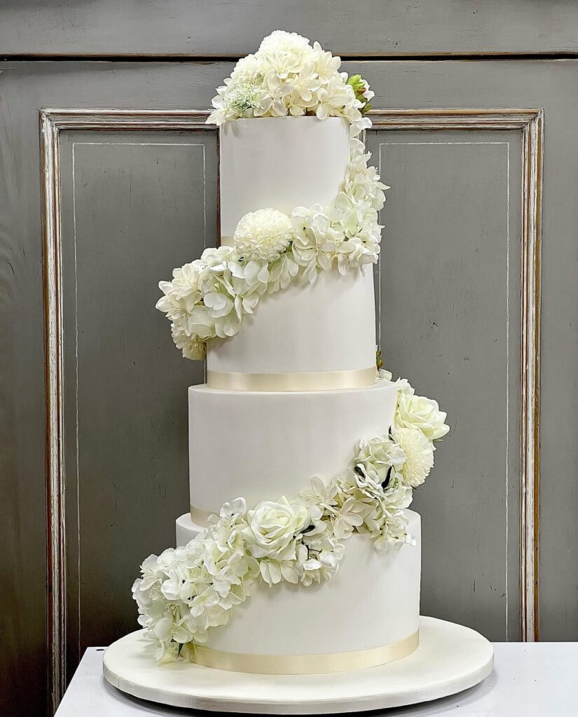 Wedding cake with faux flowers