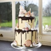 Two tier party cake with chocolate glaze