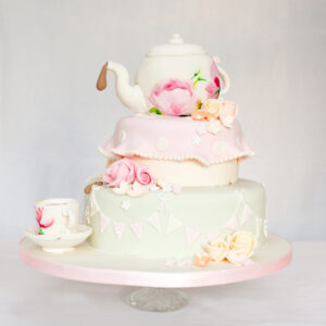 Girly birthday cake with tea pot and teacup