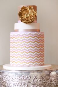 Chevron wedding cake, gold chevron cake