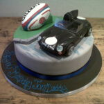 Rugby and cars birthday cake