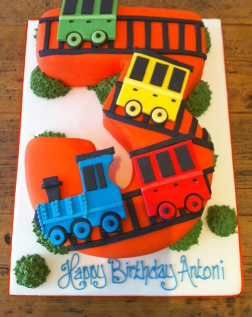 Trains number 3 birthday cake